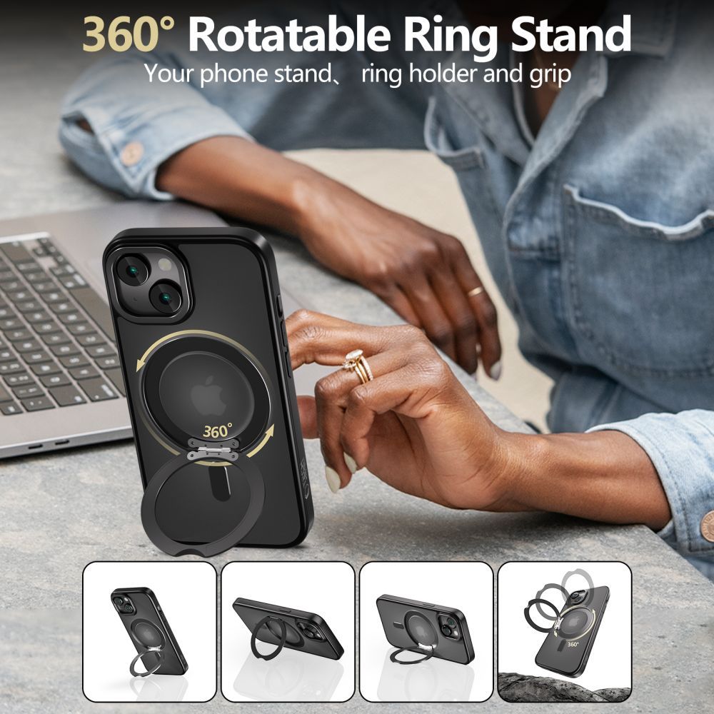 Tech - Protect iPhone 16e MagRing - Σκληρή MagSafe Θήκη με Περιστρεφόμενο Δαχτυλίδι Συγκράτησης / Stand - Matte Black / Ημιδιάφανη
