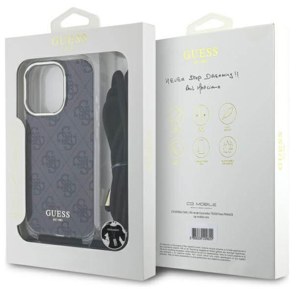 Guess iPhone 16 Pro - Crossbody Cord 4G Print - Σκληρή Θήκη με Πλαίσιο Σιλικόνης και Λουράκι - Black - GUHCP16LHC4SEK