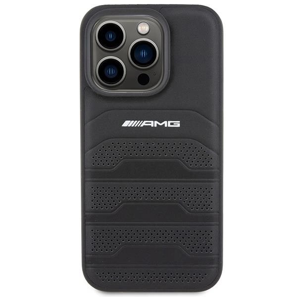 AMG iPhone 15 Pro Leather Debossed Lines Σκληρή Θήκη με Πλαίσιο Σιλικόνης και Επένδυση Συνθετικού Δέρματος - Black - AMG00069 - 0
