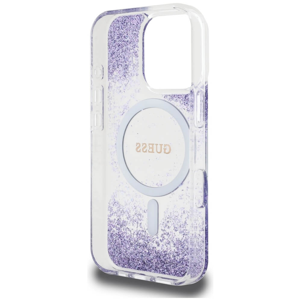 Guess iPhone 16 Pro - HC Resin Bottom Glitter - MagSafe Σκληρή Θήκη με Πλαίσιο Σιλικόνης - Purple - GUHMP16LRGRGEU