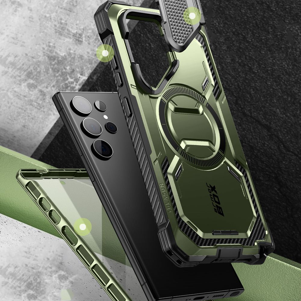 Supcase Samsung Galaxy S24 Ultra Armorbox Magsafe Σκληρή Θήκη με Προστασία Οθόνης και Κάλυμμα Κάμερας / Stand - Green