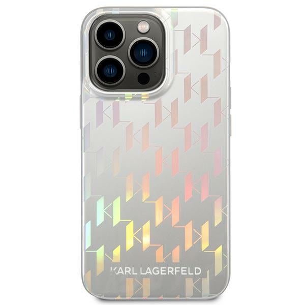 Karl Lagerfeld iPhone 14 Pro - Iridescent Monogram Σκληρή Θήκη με Πλαίσιο Σιλικόνης - Silver - KLHCP14LLGMMSV3