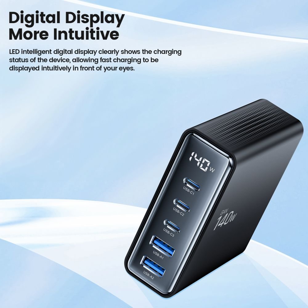 Tech - Protect DC140W - GAN Σταθμός Φόρτισης με 2 Θύρες USB και 3 Θύρες Type - C - PD140W/QC3.0 - Black