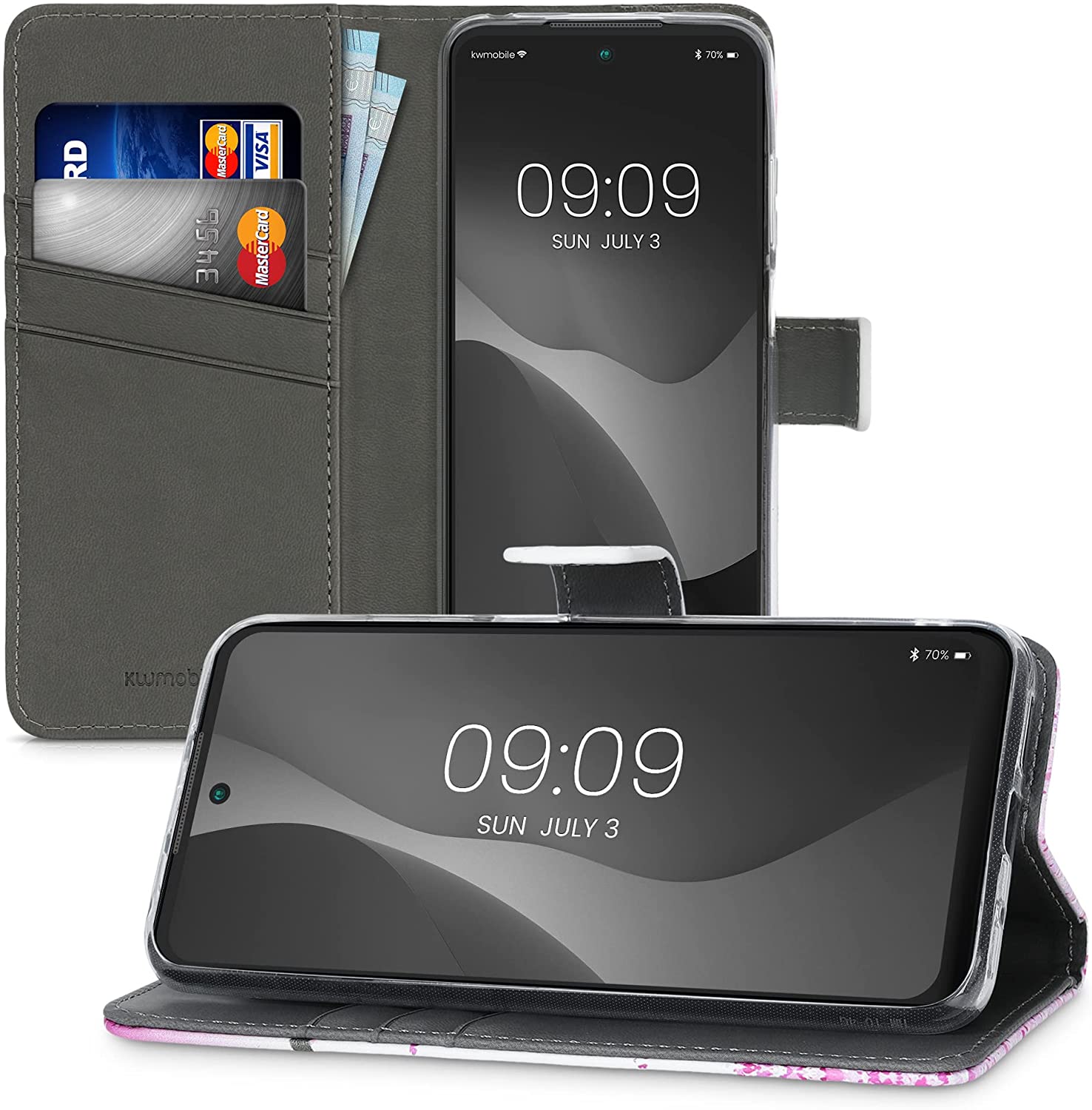 KW Xiaomi Redmi 10 Θήκη Πορτοφόλι Stand - Design Cherry Blossoms - Light Pink / Dark Brown / White - 56150.04