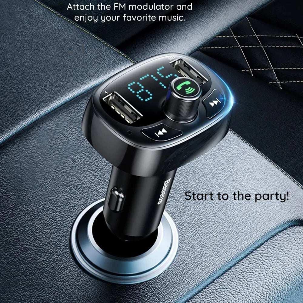 Baseus FM Transmitter με 2 Θύρες USB και 1 TF Card Reader για Αναπαραγωγή Μουσικής / Φόρτιση Κινητών στο Αυτοκίνητο - Black