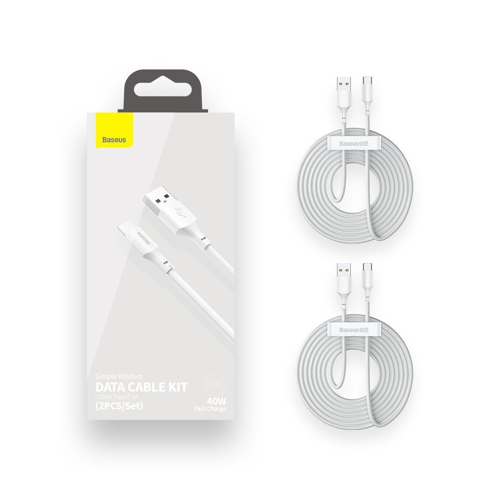 Baseus Simple Wisdom Cable Type - C 5A 40W - Καλώδιο Γρήγορης Φόρτισης Type - C 1,5M - 2 Τεμάχια - White - TZCATZJ - 02