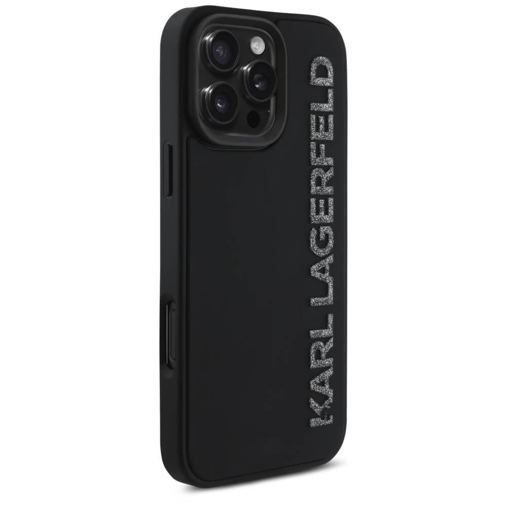 Karl Lagerfeld iPhone 16 Pro - HC 3D Rubber Elongated Glitter - Σκληρή Θήκη με Πλαίσιο Σιλικόνης - Black - KLHCP16LRBKGVCK