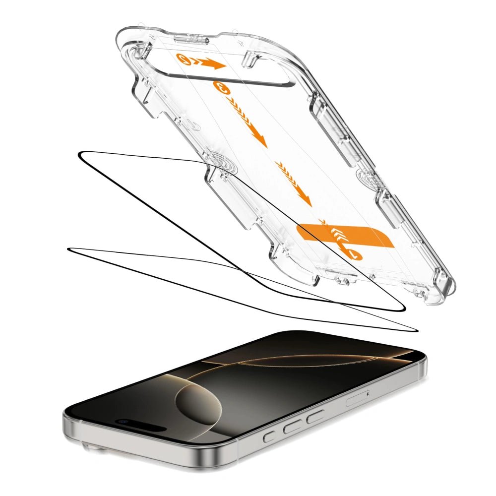 Tech - Protect iPhone 16 Pro Max - Quick Set+ - Σετ με 2 Full Screen Αντιχαρακτικά Γυαλιά Οθόνης και Οδηγό Τοποθέτησης - Black