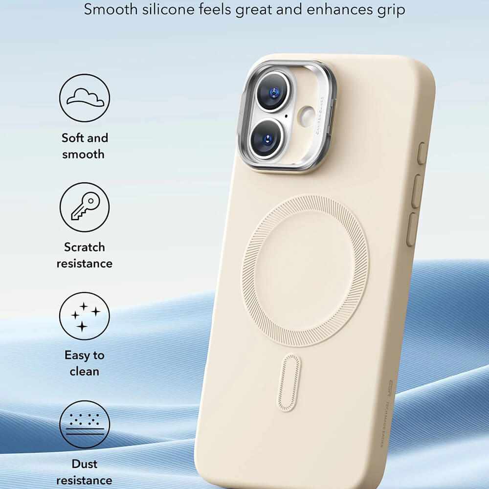 ESR iPhone 16 Plus Cloud Soft HaloLock Kickstand MagSafe Σκληρή Θήκη με Πλαίσιο Σιλικόνης - Light Tan