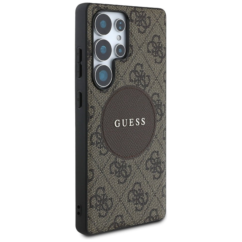 Guess Samsung Galaxy S25 Ultra - 4G Round Patch Classic Logo - Θήκη με Επένδυση Συνθετικού Δέρματος και MagSafe - Brown - GUHMS25LP4PGRSGW