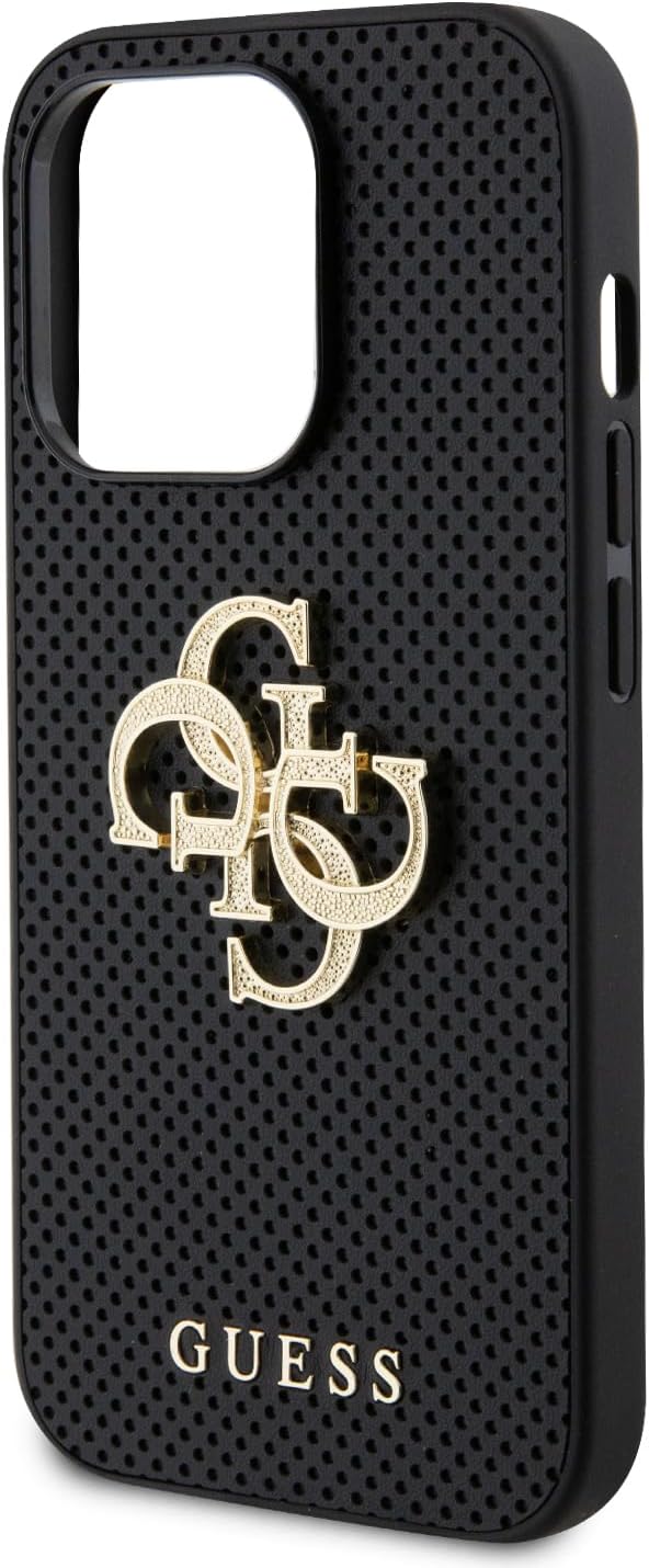 Guess iPhone 15 Leather Perforated 4G Glitter Θήκη με Επένδυση Συνθετικού Δέρματος - Black - GUHCP15SPSP4LGK