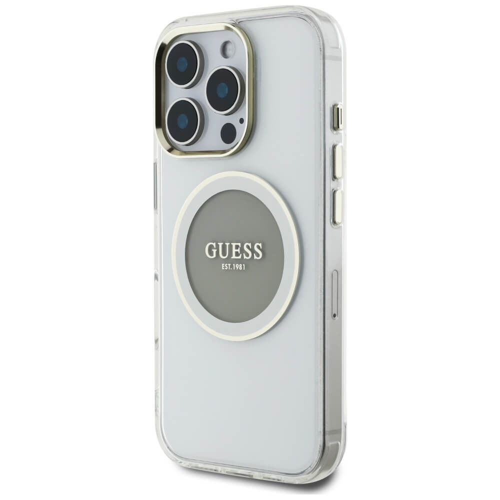 Guess iPhone 16 Pro Max IML Metal Colored Circle Classic Logo MagSafe Σκληρή Θήκη με Πλαίσιο Σιλικόνης και MagSafe - Grey - GUHMP16XHTDRCEDG