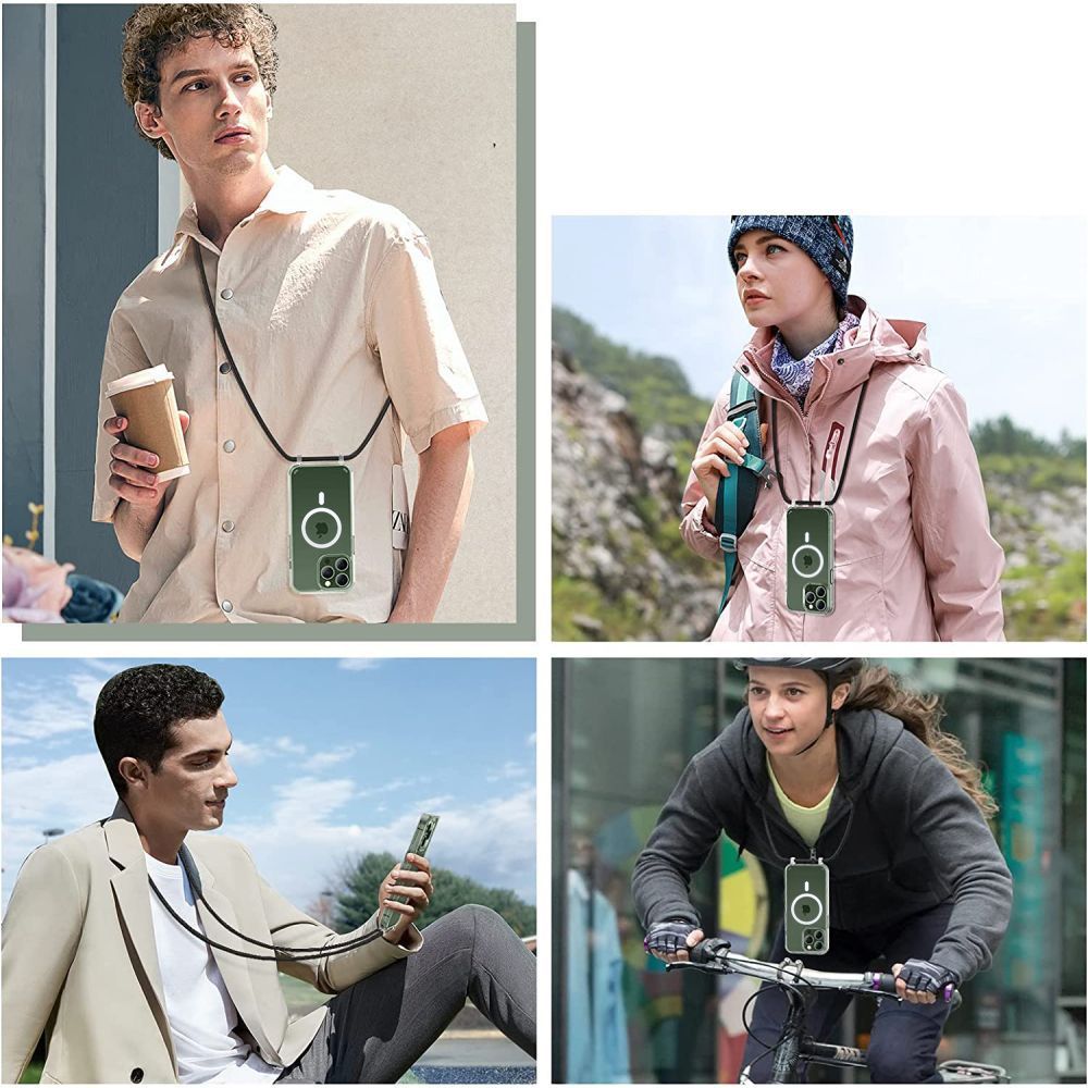 Tech - Protect iPhone 15 Flexair Chain MagSafe Σκληρή Θήκη με Πλαίσιο Σιλικόνης και 2 Λουράκια - Διάφανη - Black / Beige