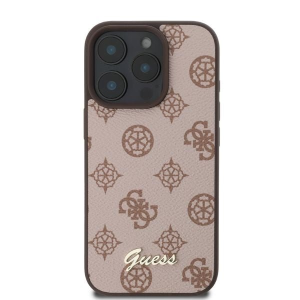 Guess iPhone 16 Pro - Peony Script - MagSafe Θήκη με Επένδυση Συνθετικού Δέρματος - Brown - GUHMP16LPGPYSW