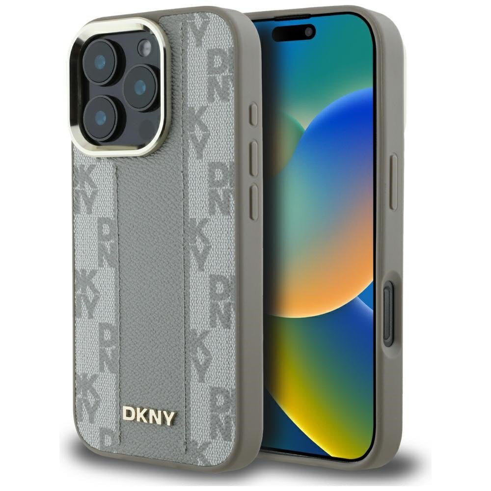 DKNY iPhone 16 Pro Max - Checkered Pattern - MagSafe Σκληρή Θήκη με Επένδυση Συνθετικού Δέρματος - Beige
