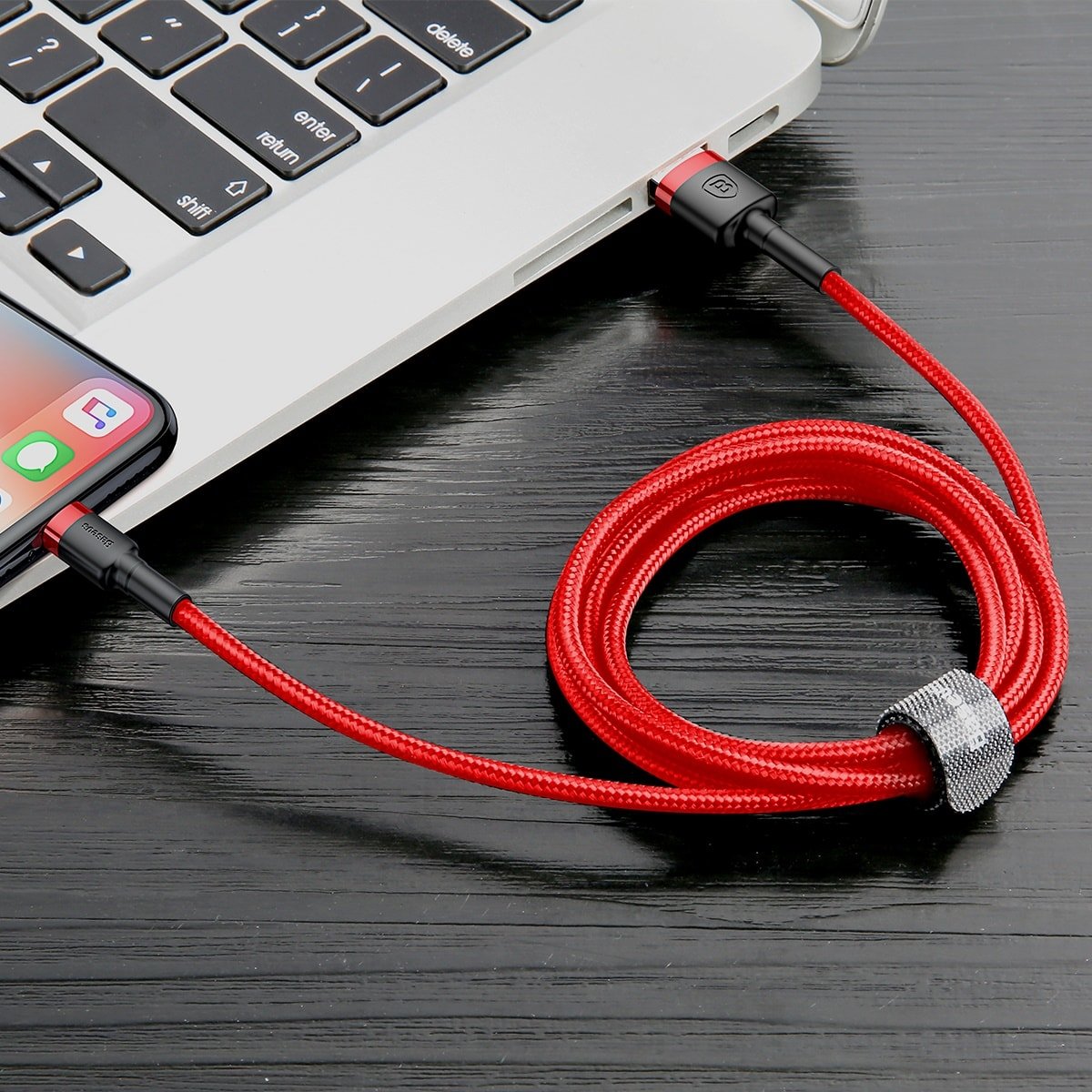Baseus Kevlar Lightning Quick Charge Cable - Υψηλής Ταχύτητας Καλώδιο Lightning Γρήγορης Φόρτισης 2.4A 1M - Red - CALKLF - B09