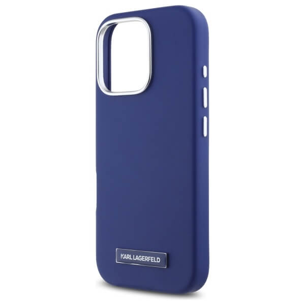 Karl Lagerfeld iPhone 16 Pro - FW Metal Plate - MagSafe Σκληρή Θήκη με Επένδυση Συνθετικού Δέρματος - Blue - KLHMP16LPGMSRPB