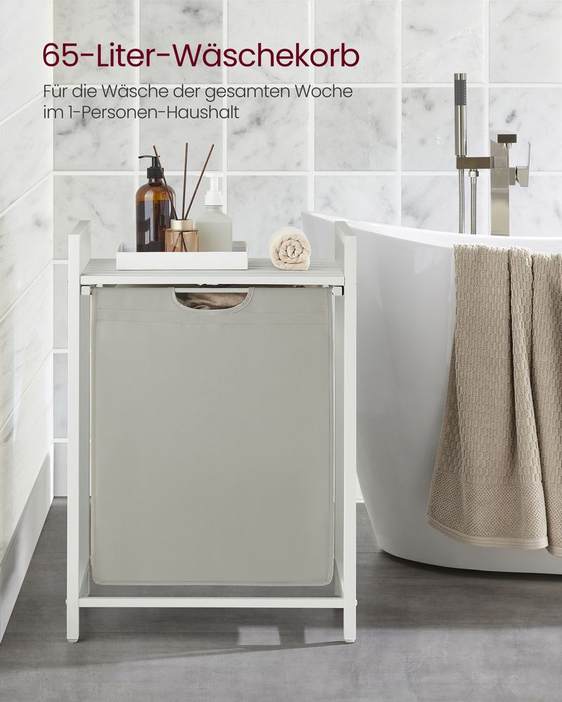 Vasagle Καλάθι Απλύτων με Ράφι - 65L - White - BLH101W01