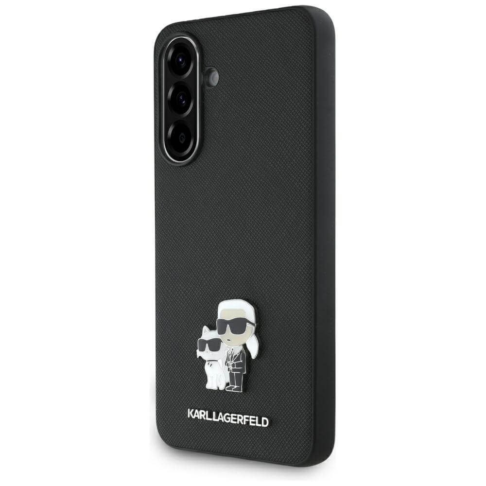 Karl Lagerfeld Samsung Galaxy A36 5G Saffiano Karl and Choupette Metal Logo Σκληρή Θήκη με Επένδυση Συνθετικού Δέρματος - Black - KLHCSA36PSAKCMPK