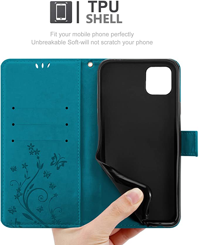 Cadorabo iPhone 13 Pro Θήκη Πορτοφόλι Stand από Δερματίνη - Floral - Blue