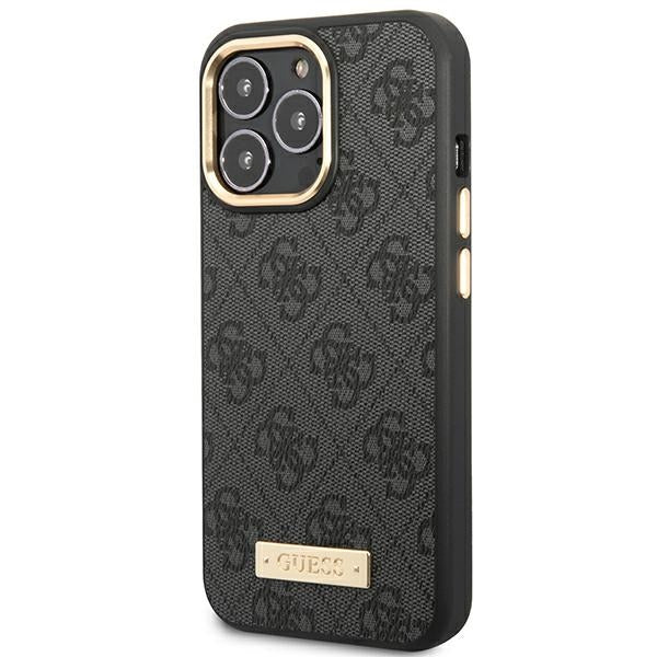 Guess iPhone 14 Pro Max 4G Logo Plate MagSafe Θήκη με Επένδυση Συνθετικού Δέρματος και MagSafe - Βlack - GUHMP14XU4GPRK