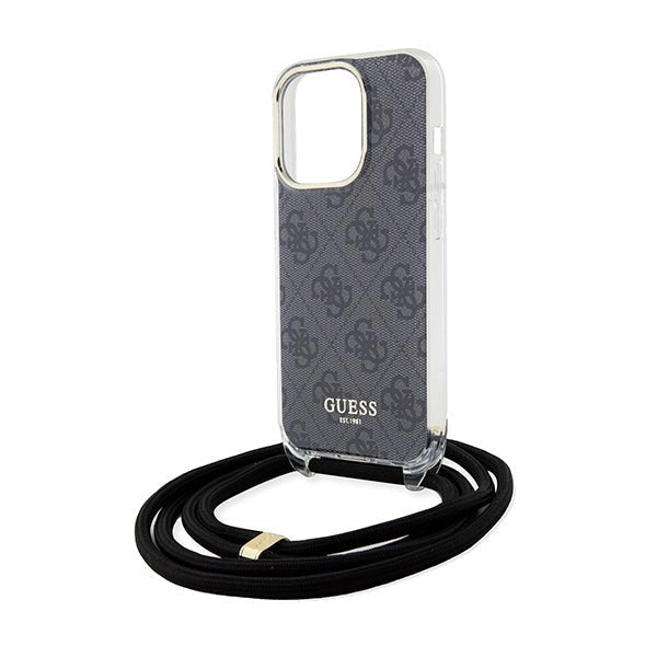 Guess iPhone 15 Pro Max Crossbody Cord 4G Print Σκληρή Θήκη με Πλαίσιο Σιλικόνης και Λουράκι - Black - GUHCP15XHC4SEK