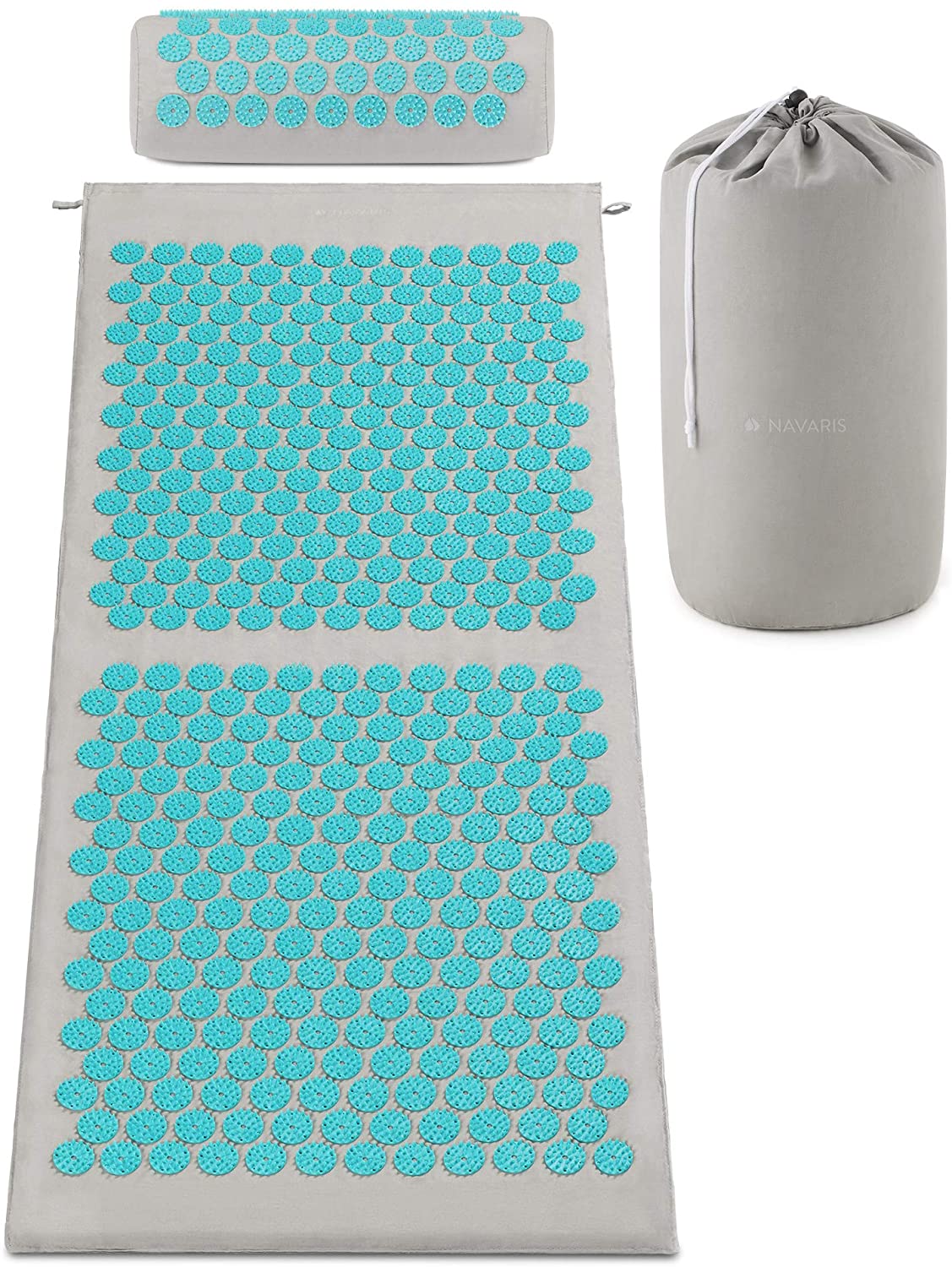 Navaris 2 - in - 1 Acupressure Mat and Pillow Set Σετ 2 σε 1 Χαλάκι και Μαξιλάρι Μασάζ - Grey / Light Blue - 52759.22.23
