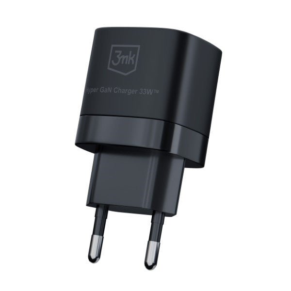 3MK Hyper GaN 33W Οικιακός Φορτιστής Γρήγορης Φόρτισης με 1 Θύρα Type - C και 1 Θύρα USB - Black