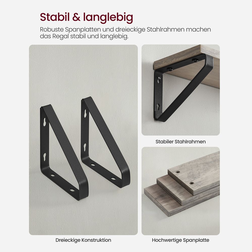 Vasagle Σετ με 3 Επιτοίχια Ράφια Διαφορετικού Μεγέθους - Grey / Black - LWS033B02