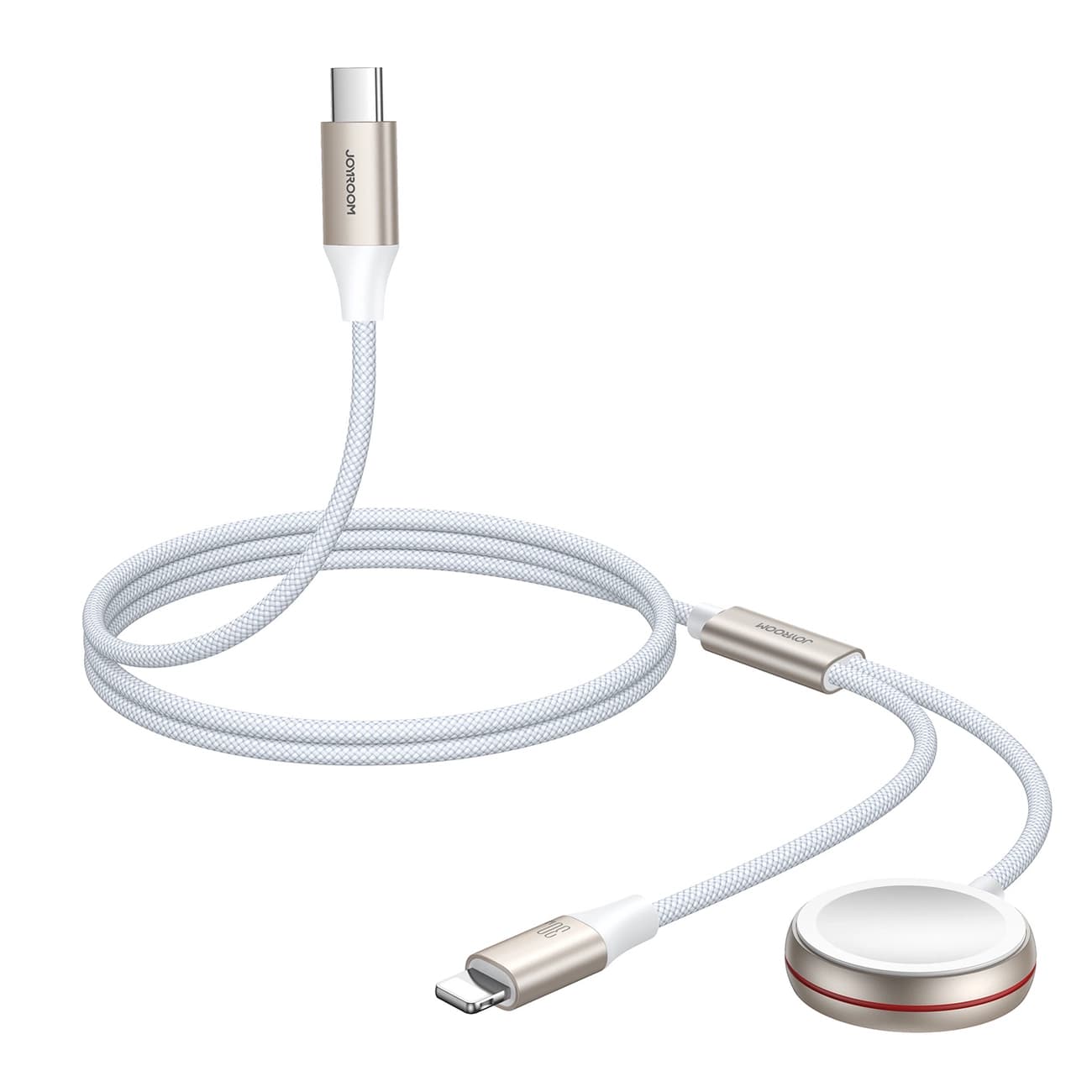 Joyroom 2 σε 1 Μαγνητική Βάση Φόρτισης για Apple Watch με Καλώδιο Type - C to Lightning για iPhone - 1.5m - White - S - IW012