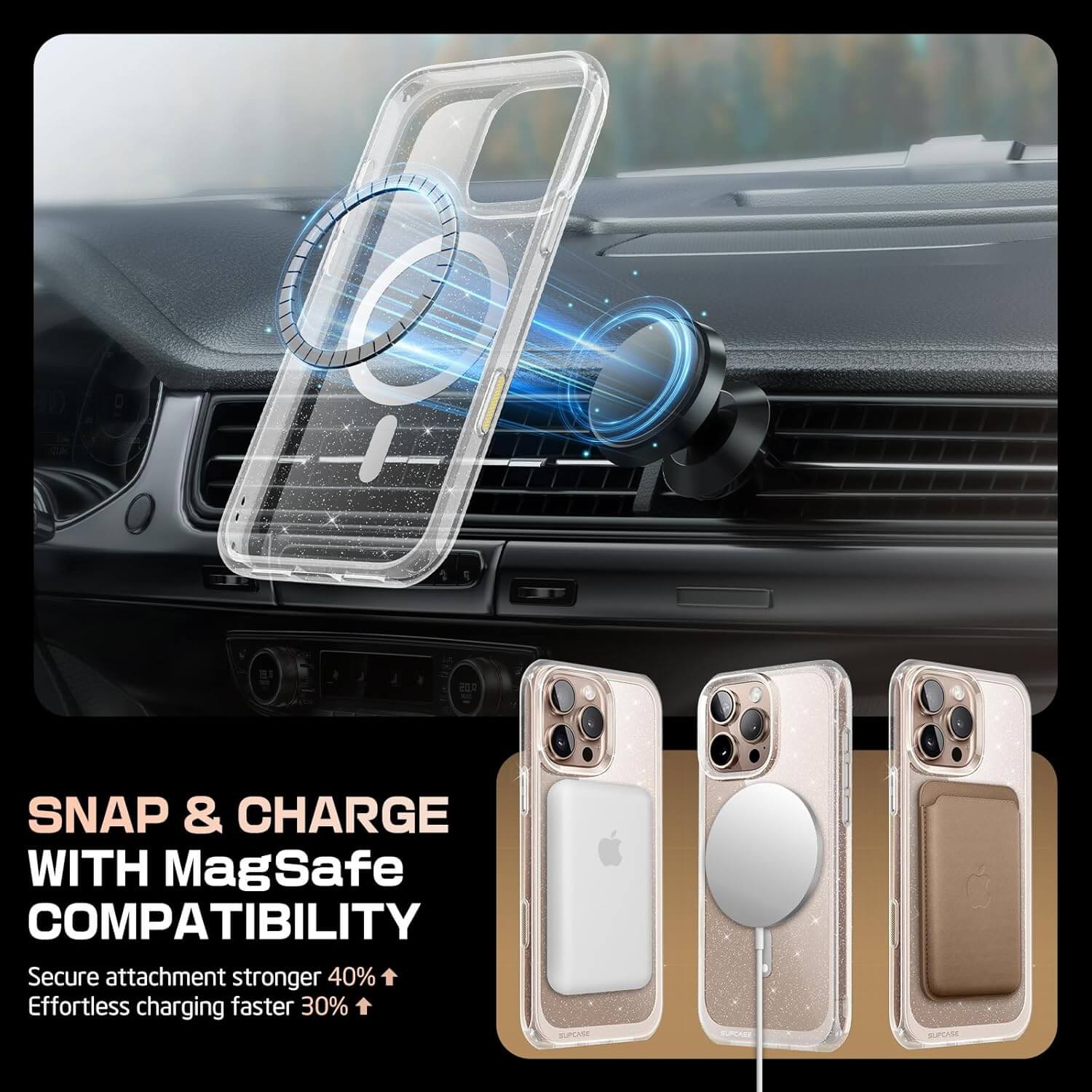 Supcase iPhone 16 Pro Max - Unicorn Beetle Slim Clear MagSafe Σκληρή Θήκη - Glitter Pink