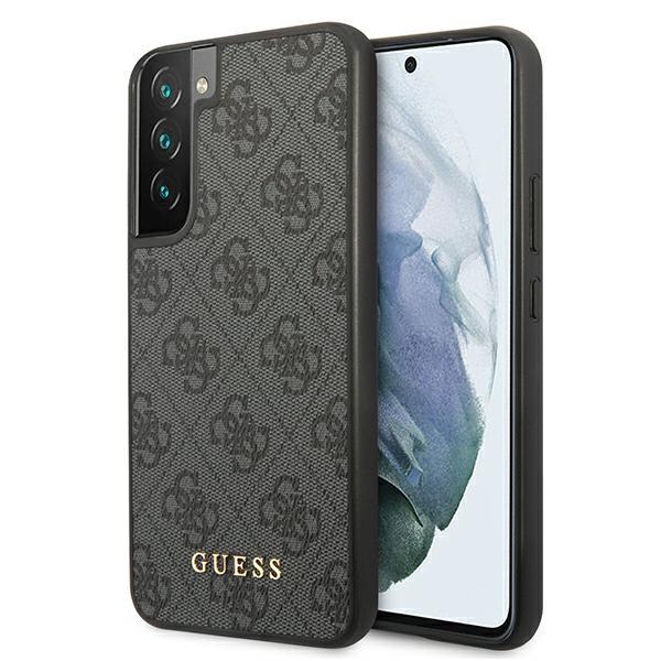 Guess Samsung Galaxy S22 - 4G Metal Gold Logo Σκληρή Θήκη με Επένδυση Συνθετικού Δέρματος - Grey - GUHCS22SG4GFGR