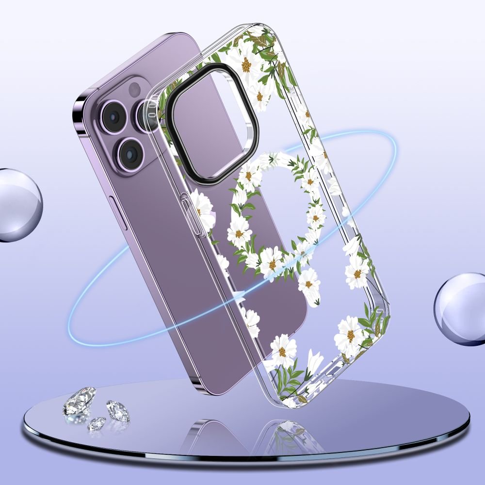 Tech - Protect iPhone 15 Pro MagMood Σκληρή Θήκη με Πλαίσιο Σιλικόνης και MagSafe - White Daisy