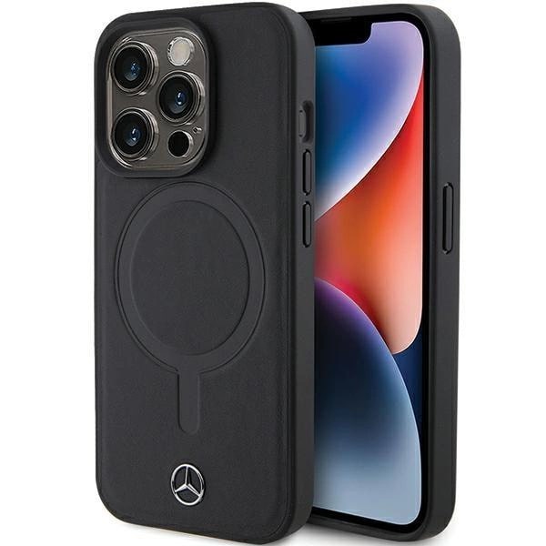 Mercedes iPhone 15 Pro Max Smooth Leather MagSafe Σκληρή Θήκη με Επένδυση Συνθετικού Δέρματος και MagSafe - Black - Mer007846 - 0