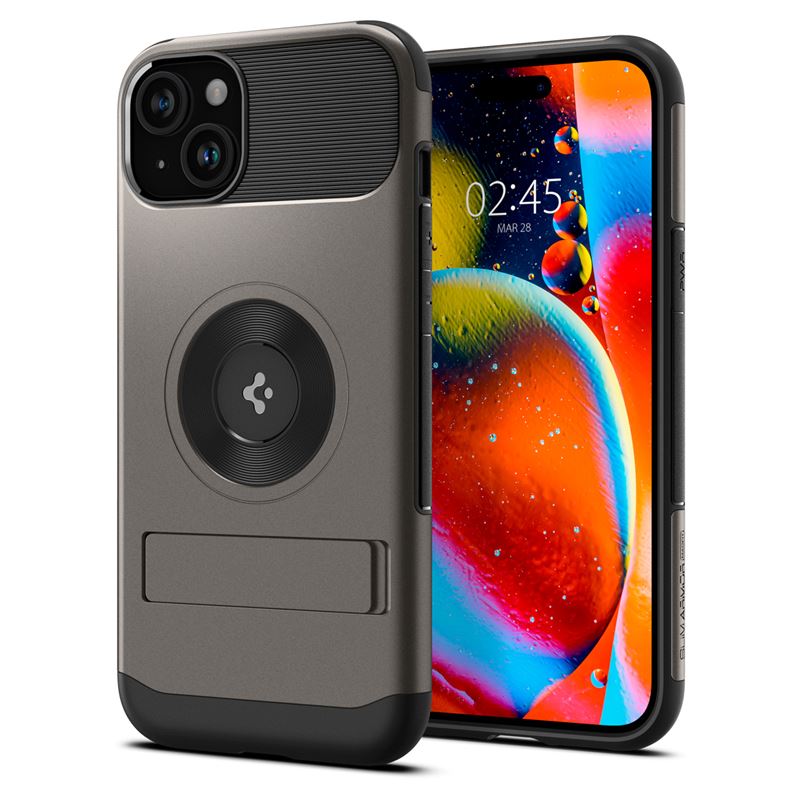 Spigen iPhone 15 Plus Slim Armor Mag Σκληρή Θήκη με Stand και MagSafe - Gunmetal