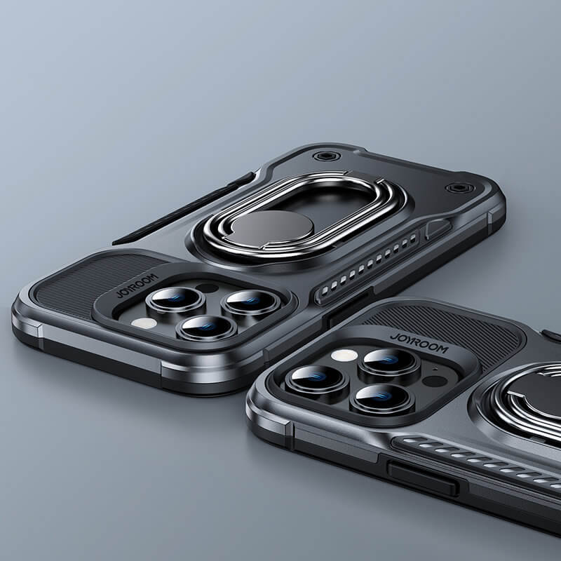 Joyroom iPhone 14 Pro Dual Hinge Σκληρή Θήκη Υψηλής Προστασίας με Δαχτυλίδι Συγκράτησης - Black - JR - 14S2