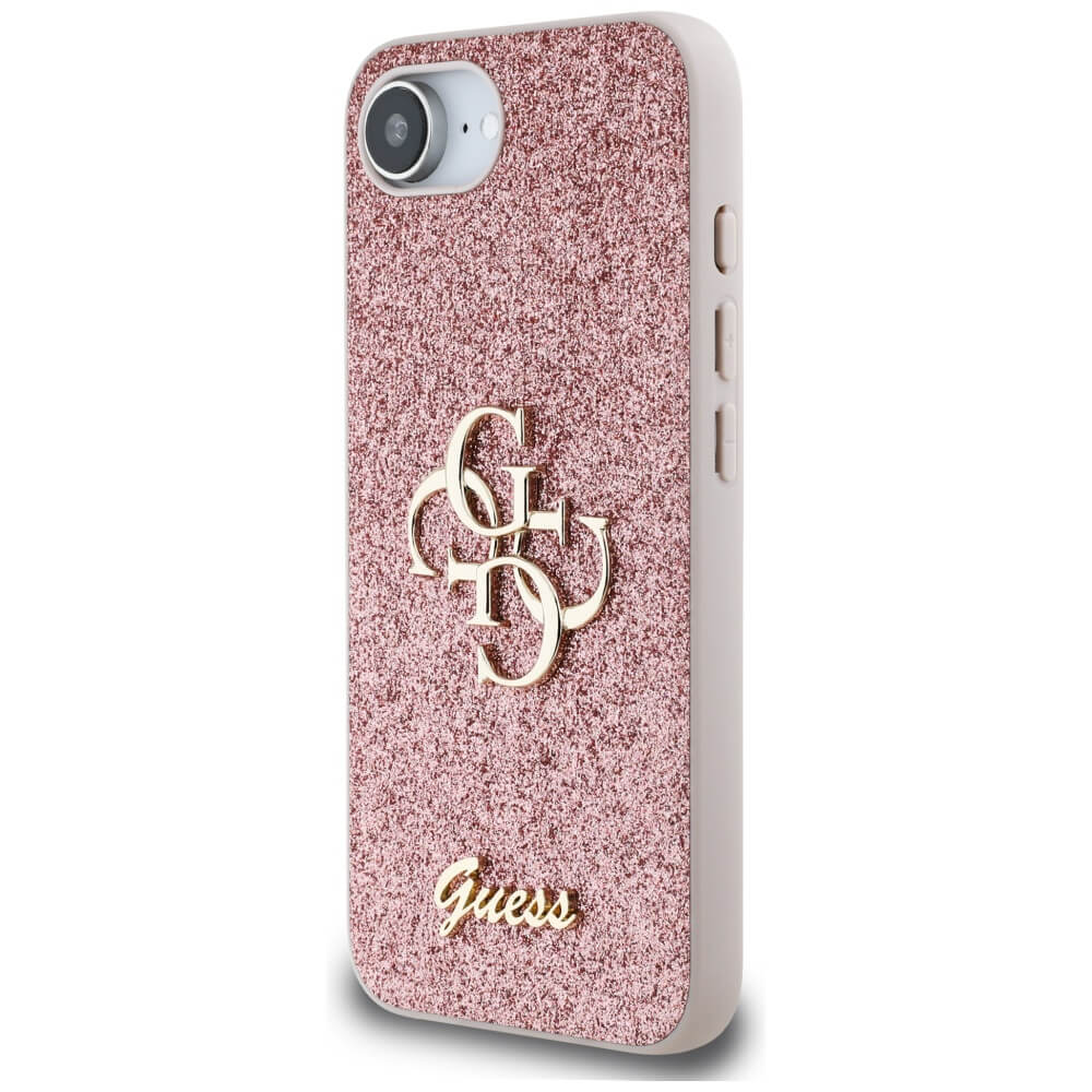 Guess iPhone 16e - Fixed Glitter Big 4G - Σκληρή Θήκη με Πλαίσιο Σιλικόνης - Pink - GUHCPSE4HG4SGP