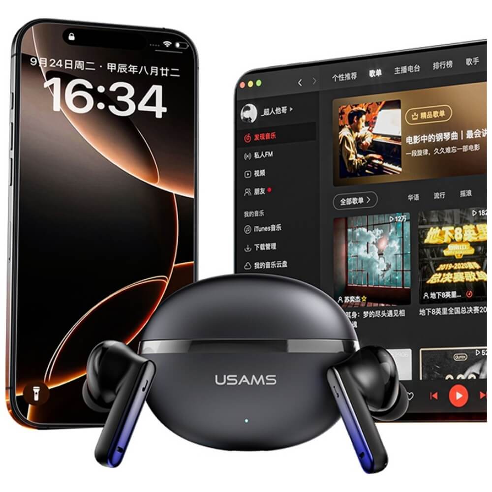 USAMS Echo E02 TWS - Bluetooth 5.3 - Ασύρματα ακουστικά για Κλήσεις / Μουσική - Black