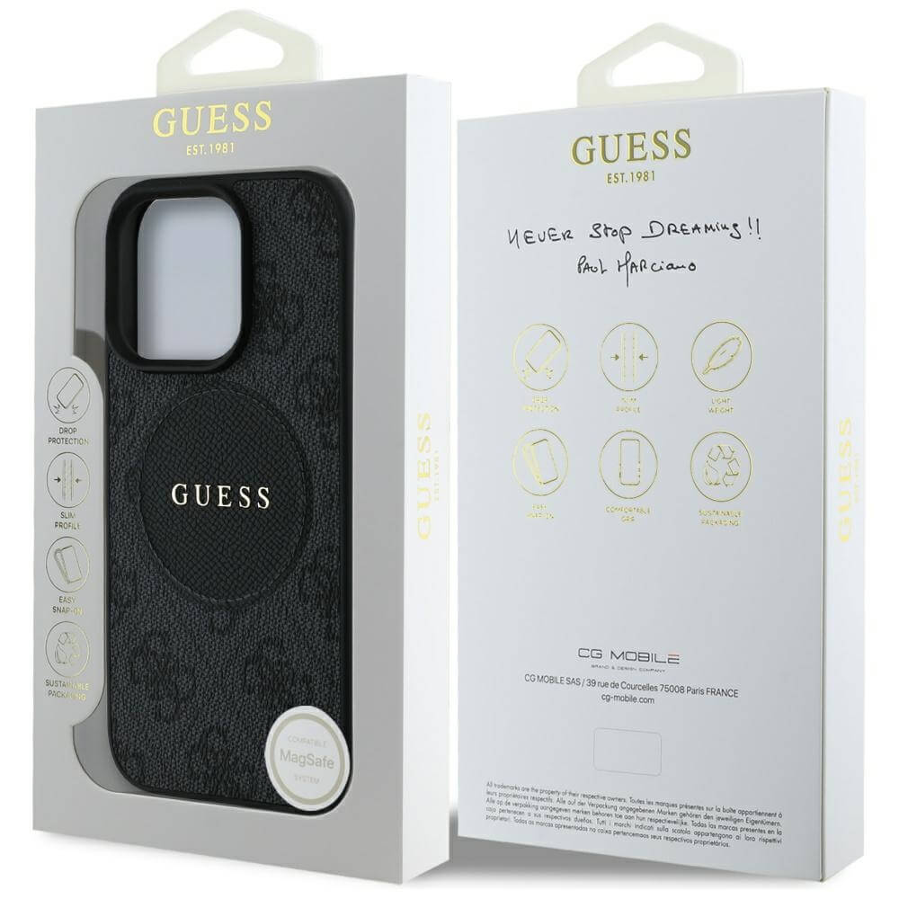 Guess iPhone 16 Pro - 4G Circle Classic Logo - MagSafe Θήκη με Επένδυση Συνθετικού Δέρματος - Black - GUHMP16LP4PGRSGK