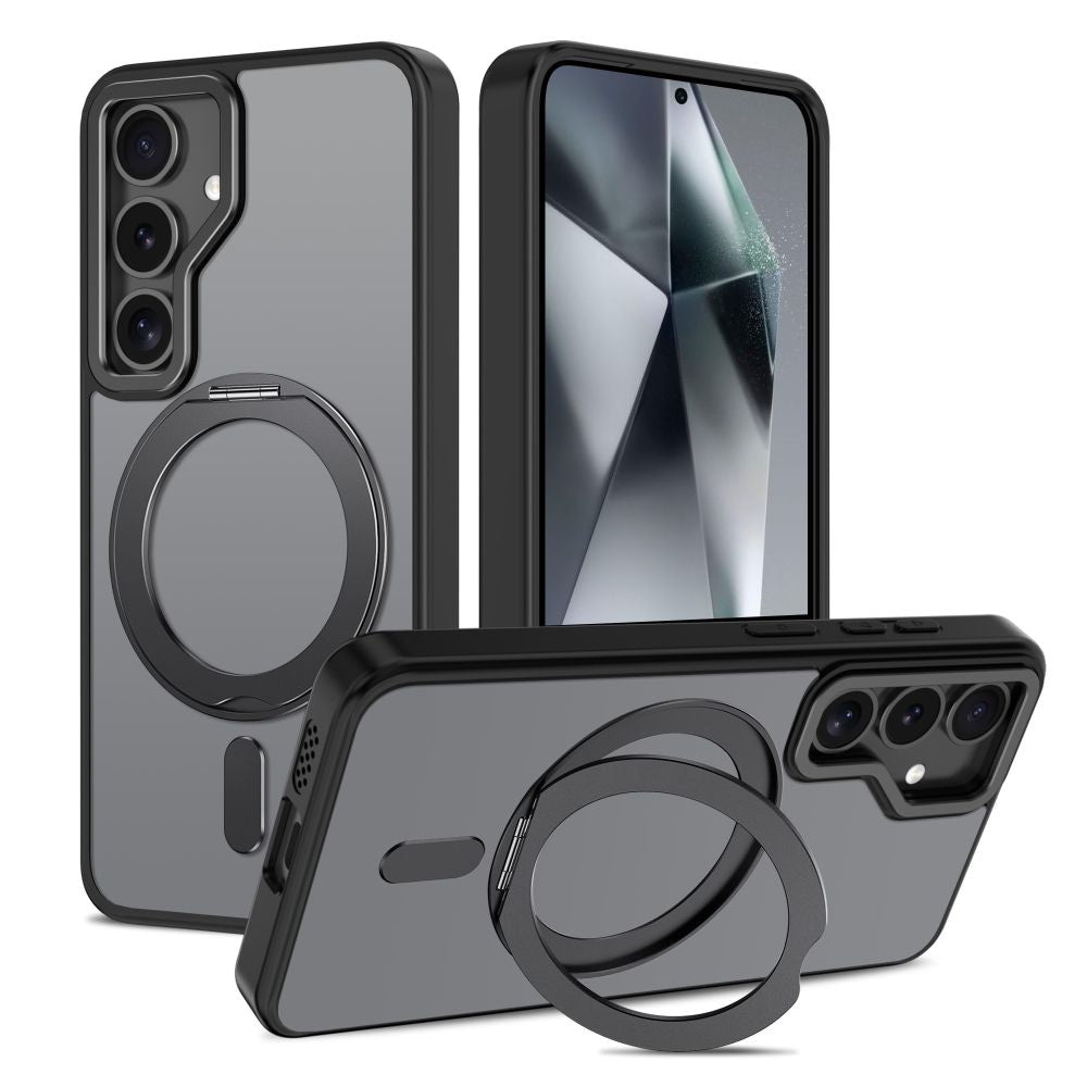 Tech - Protect Samsung Galaxy S25 MagRing - Σκληρή MagSafe Θήκη με Περιστρεφόμενο Δαχτυλίδι Συγκράτησης / Stand - Matte Black / Ημιδιάφανη