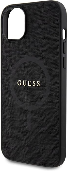 Guess iPhone 15 Saffiano MagSafe Σκληρή Θήκη με Πλαίσιο Σιλικόνης και MagSafe - Black - GUHMP15SPSAHMCK