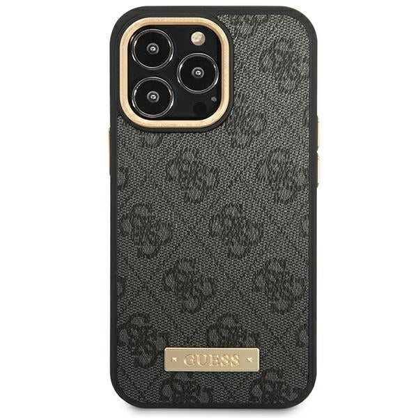 Guess iPhone 14 Pro Max 4G Logo Plate MagSafe Θήκη με Επένδυση Συνθετικού Δέρματος και MagSafe - Βlack - GUHMP14XU4GPRK