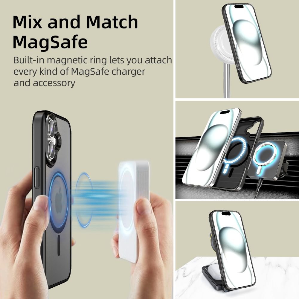 Tech - Protect iPhone 16 Plus MagMat Σκληρή Θήκη με Πλαίσιο Σιλικόνης και MagSafe - Matte Black / Ημιδιάφανη