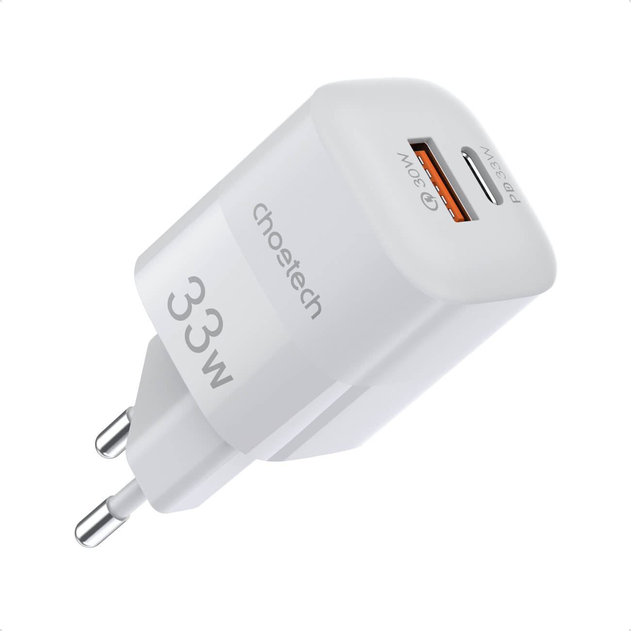 Choetech PD QC 33W Οικιακός Φορτιστής Γρήγορης Φόρτισης με 1 Θύρα Type - C και 1 Θύρα USB - White - PD5006