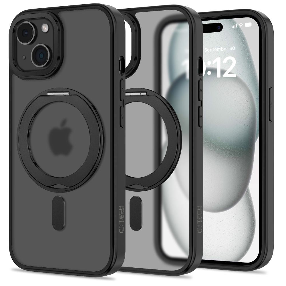 Tech - Protect iPhone 15 MagRing - Σκληρή MagSafe Θήκη με Περιστρεφόμενο Δαχτυλίδι Συγκράτησης / Stand - Matte Black / Ημιδιάφανη