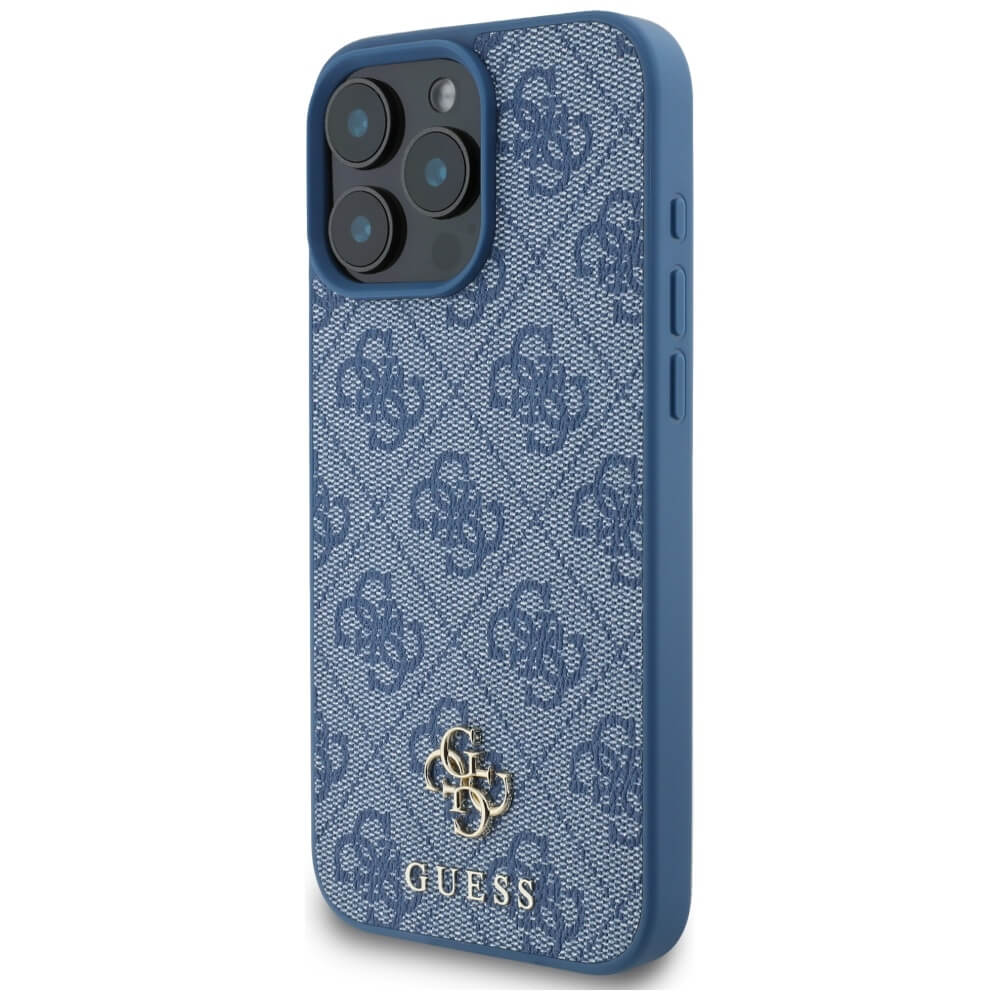 Guess iPhone 16 Pro - HC PU 4G Small 4G and Classic - MagSafe Σκληρή Θήκη με Επένδυση από Οικολογικό Δέρμα - Blue - GUHMP16LP4SM4MB