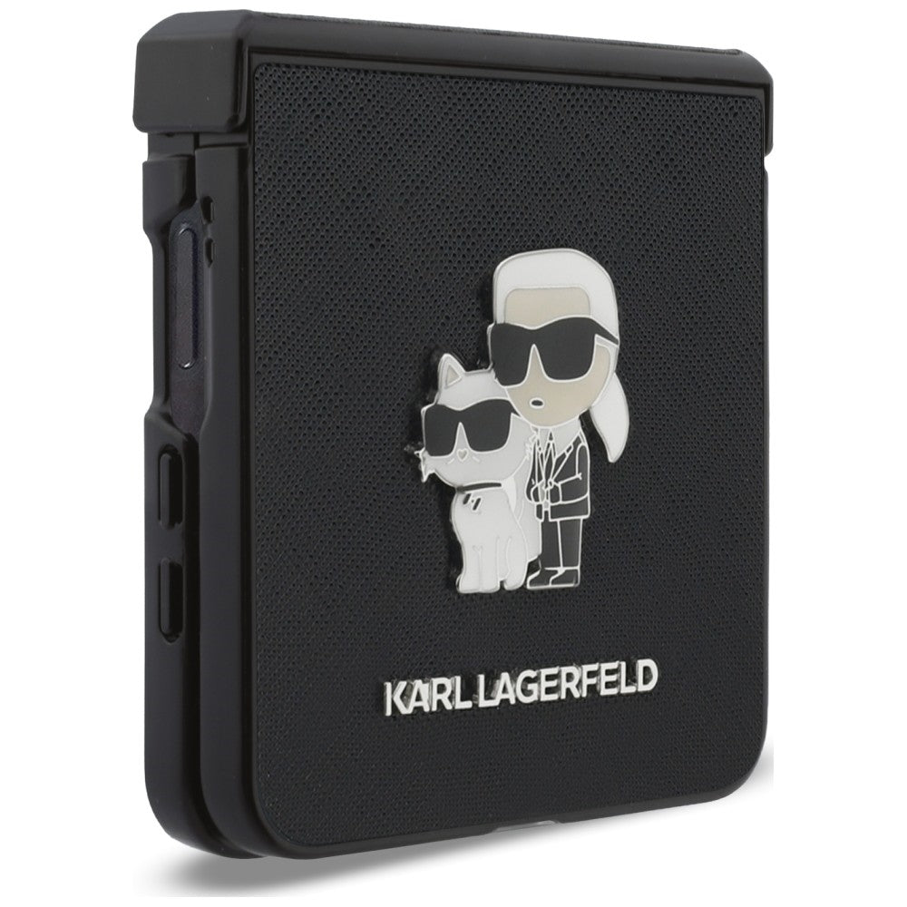 Karl Lagerfeld Samsung Galaxy Z Flip8 - Σκληρή Θήκη με Επένδυση Συνθετικού Δέρματος MagSafe - Karl and Choupette Saffiano Pins - Black