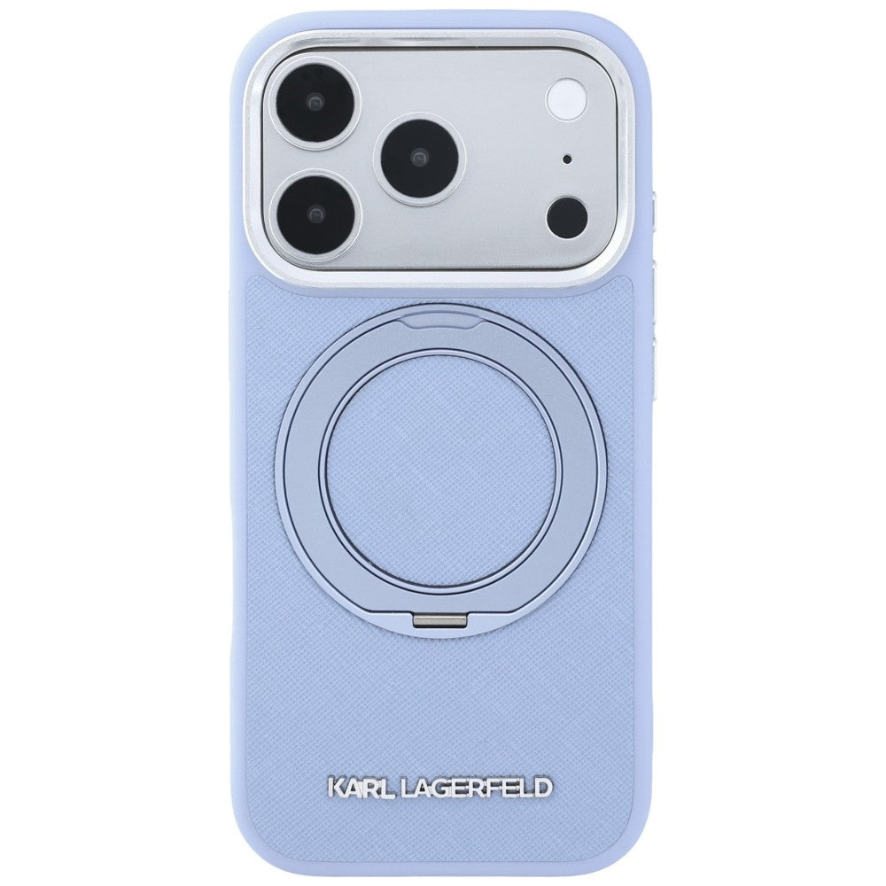 Karl Lagerfeld iPhone 18 Pro / iPhone 17 Pro - Σκληρή Θήκη με Δαχτυλίδι Συγκράτησης MagSafe - Ring Stand 360 Saffiano - Blue