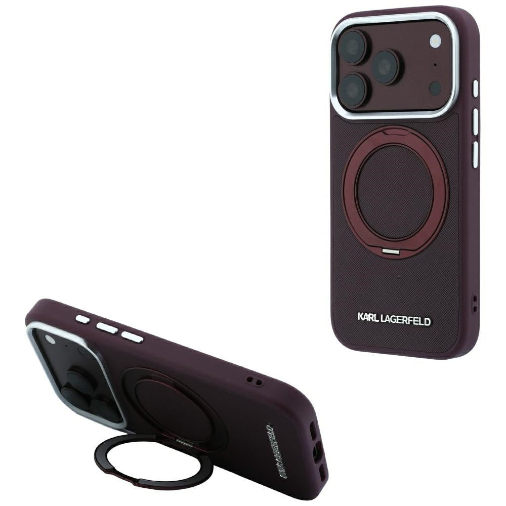 Karl Lagerfeld iPhone 18 Pro Max / iPhone 17 Pro Max - Σκληρή Θήκη με Δαχτυλίδι Συγκράτησης MagSafe - Ring Stand 360 Saffiano - Burgundy