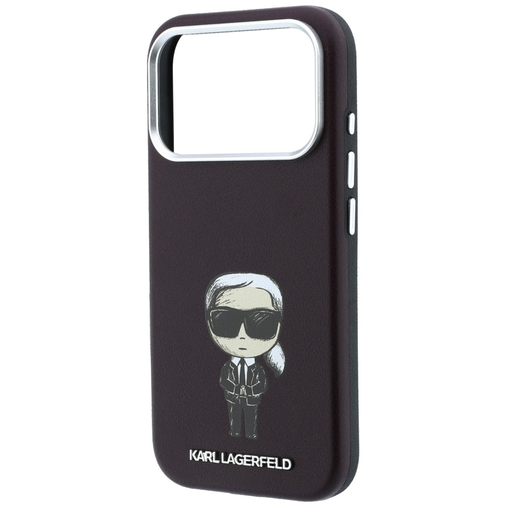 Karl Lagerfeld iPhone 17 Pro / iPhone 18 Pro - Σκληρή Θήκη με Επένδυση Συνθετικού Δέρματος και Πλαίσιο Σιλικόνης - Smooth Ikonik Sketch MagSafe - Burgundy